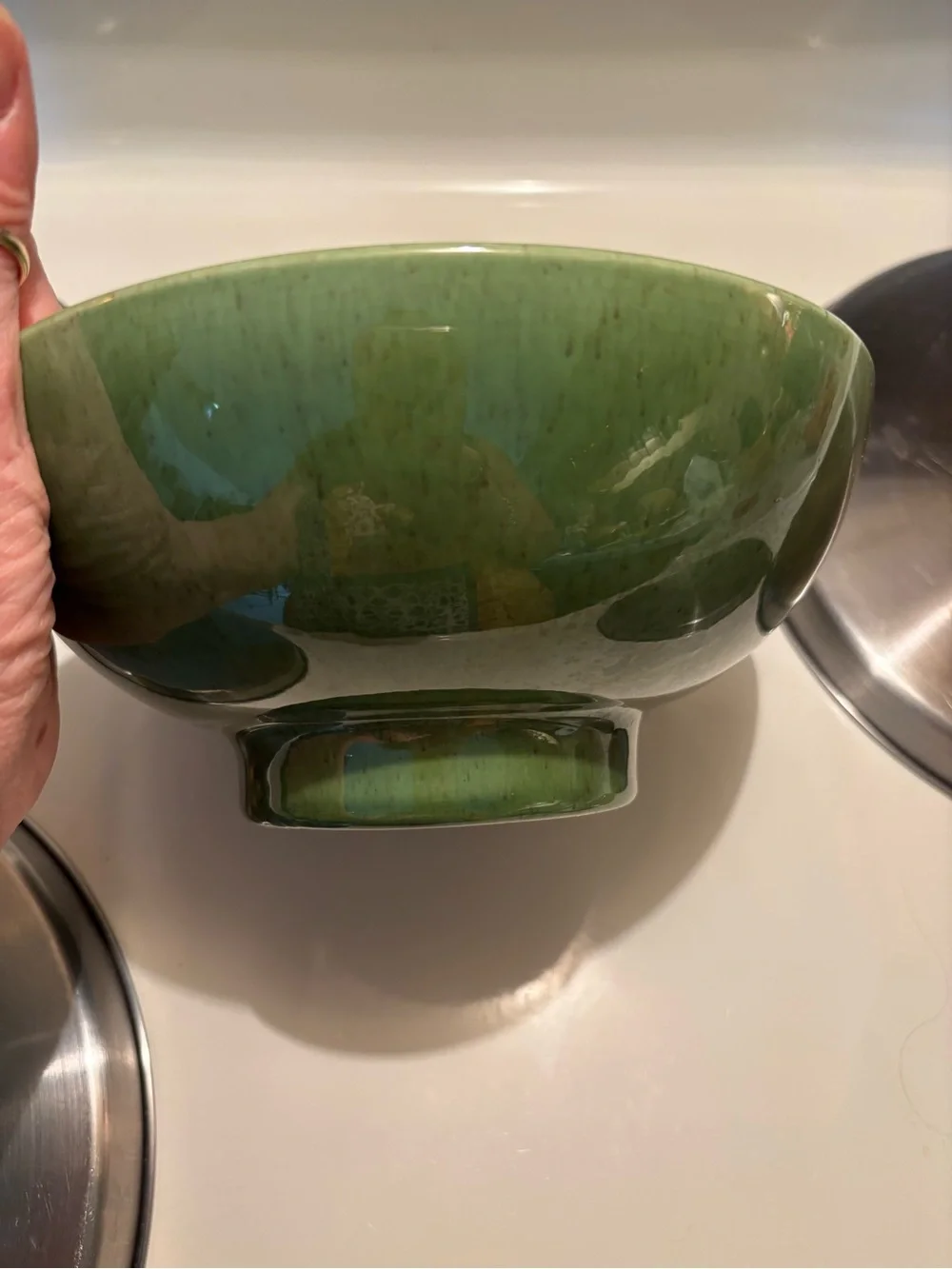 vintage Haeger USA 101 Pottery green footed console serving bowl